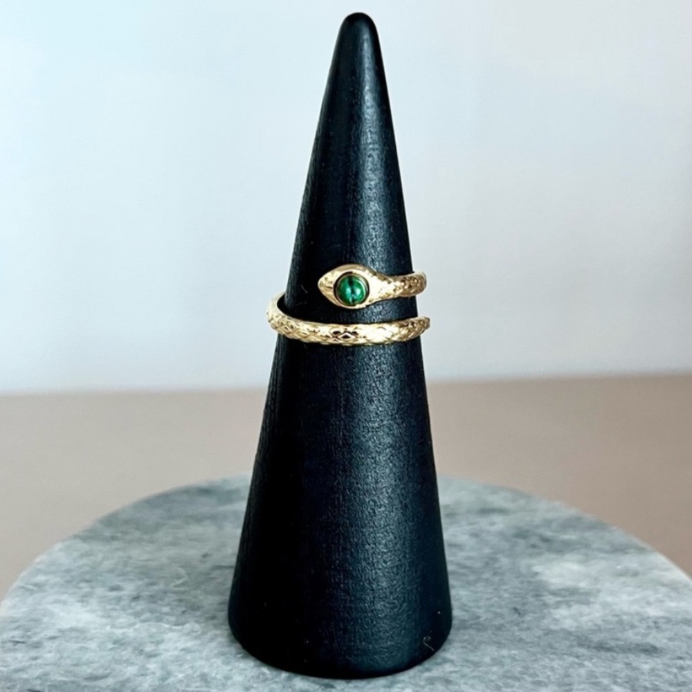 MALACHITE SNAKE CHARMER GOLD BYPASS RING